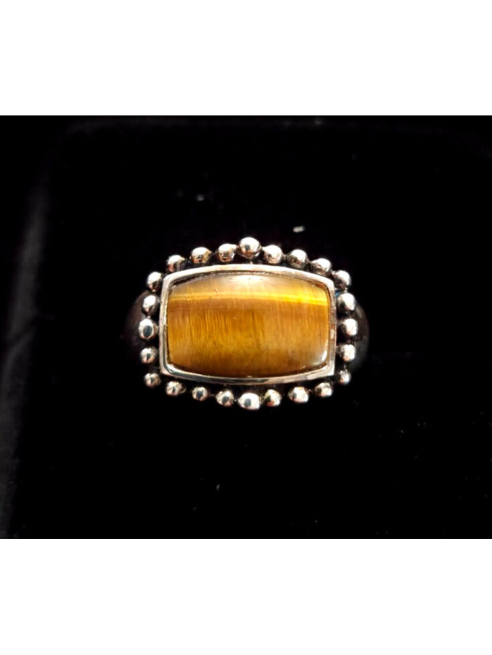 Ann King 925 Sterling Silver Tiger Eye Beaded Frame Ring Size 8 QVC 2006